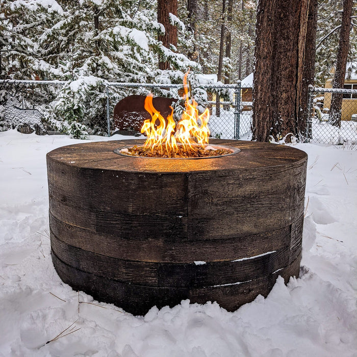 The Outdoor Plus 42" Round Seqouia 24" Tall Fire Pit - Wood Grain GFRC Concrete