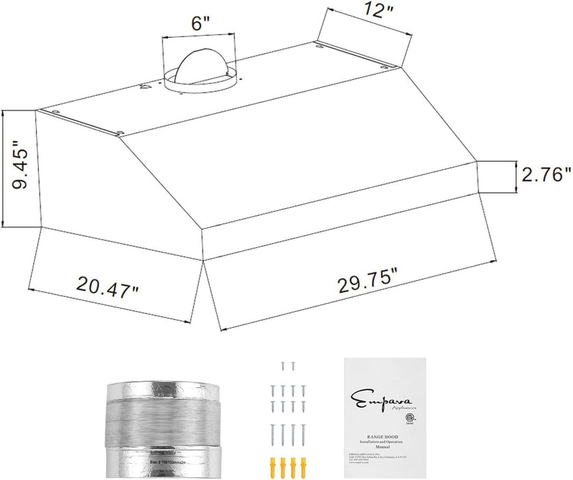 Empava 30 in. 400 CFM Ducted Under Cabinet Range Hood