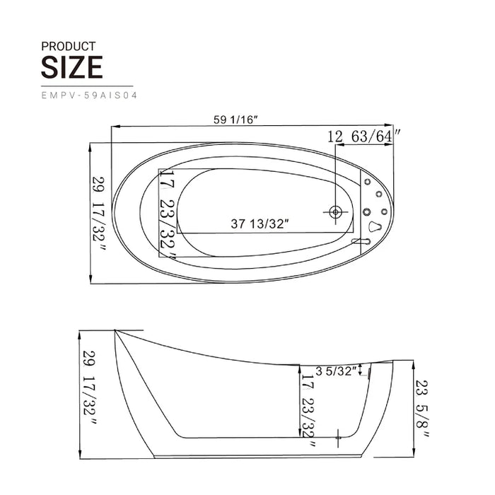 Empava 59 in. Whirlpool Freestanding Acrylic Bathtub
