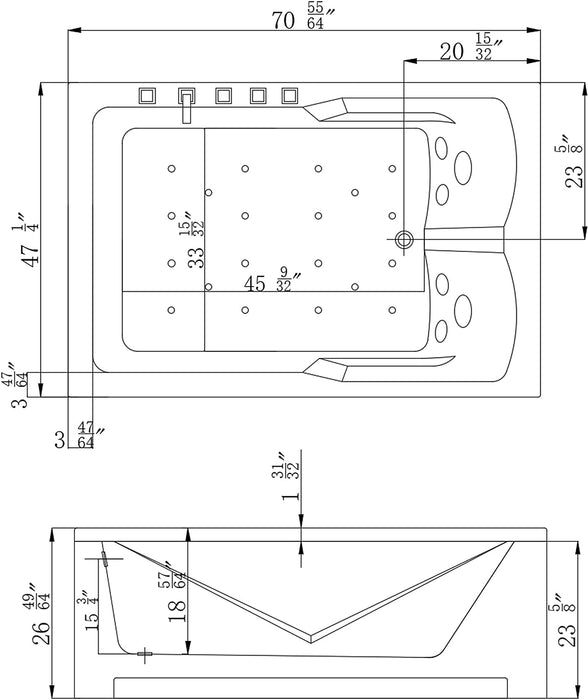 Empava 71 in. Acrylic Alcove Whirlpool Bathtub