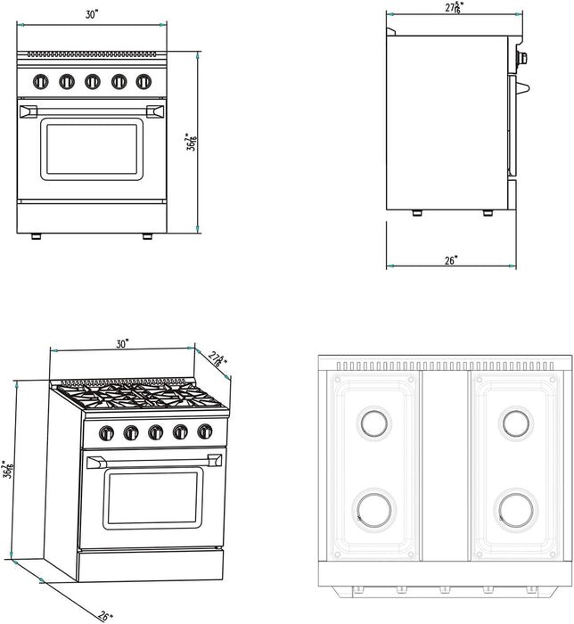 Empava 30 in. Pro-Style Slide-In Single Oven Gas Range