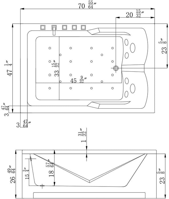 Empava 71 in. Whirlpool Acrylic Alcove Bathtub