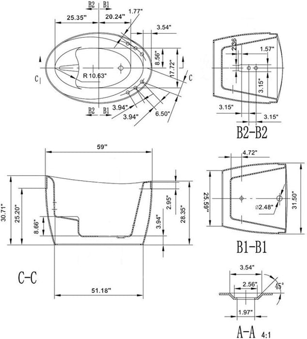 Empava 59 in. Freestanding Air Bathtub