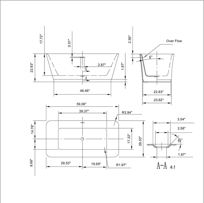 Empava 59 in. Freestanding Soaking Bathtub