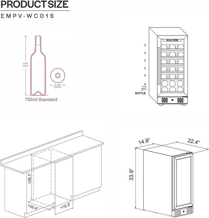 Empava 15 Inch Freestanding& Built-in Wine Cooler