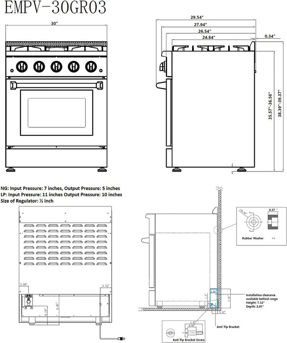 Empava 30 Inch Freestanding Range Gas Cooktop And Oven