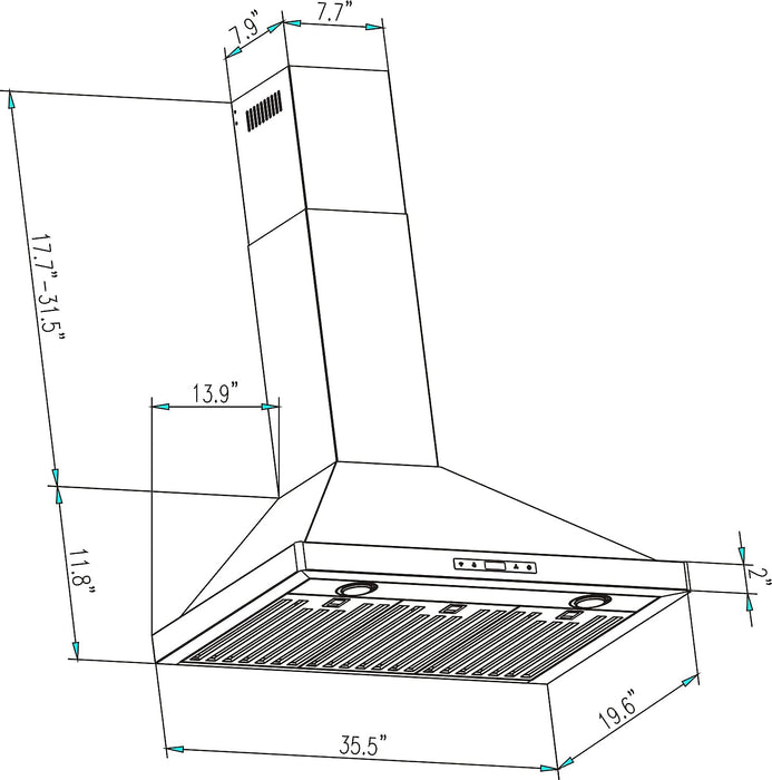 Empava 36 in. 380 CFM Ducted Wall Mount Range Hood