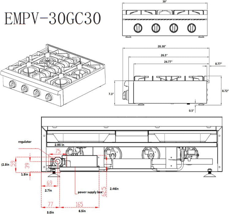 Empava Pro-style 30 in. Slide-in Gas Cooktop