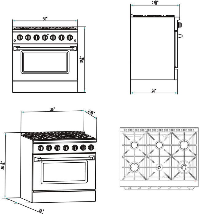 Empava 36 In. Pro-Style Slide-In Single Oven Gas Range