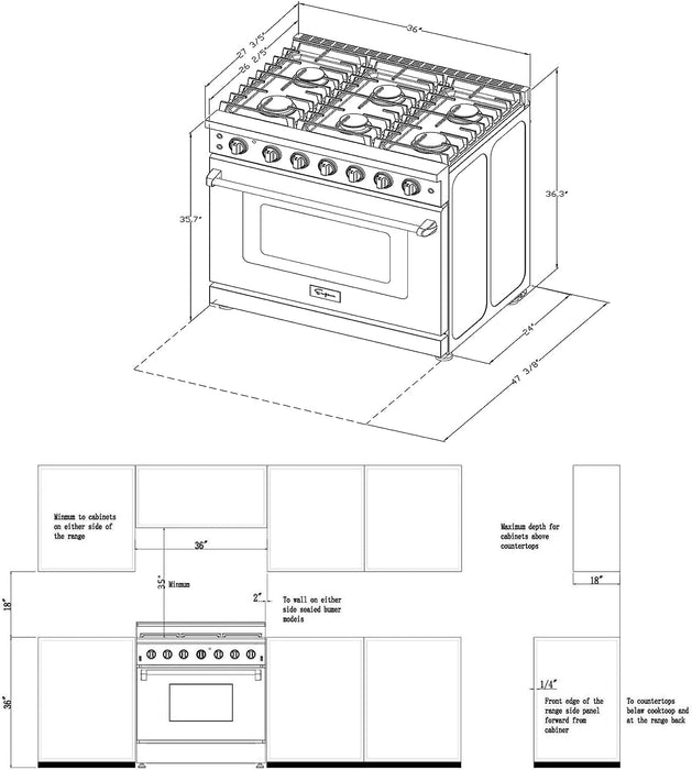 Empava 36 in. Pro-Style Slide-in Single Oven Gas Range