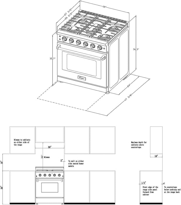 Empava 30 In. Pro-Style Slide-in Single Oven Gas Range