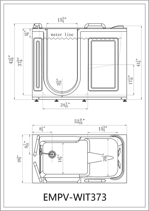 Empava 53 in. Walk-in Soaking Bathtub