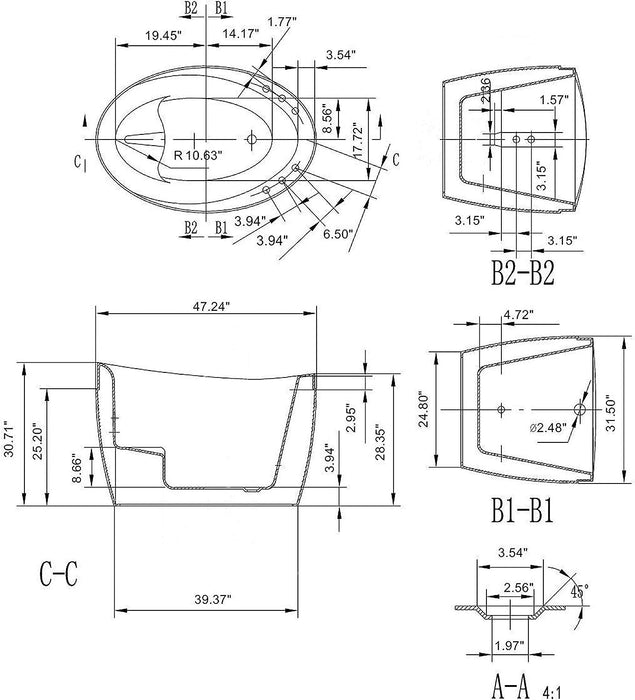 Empava 48 in. Freestanding Air Bathtub