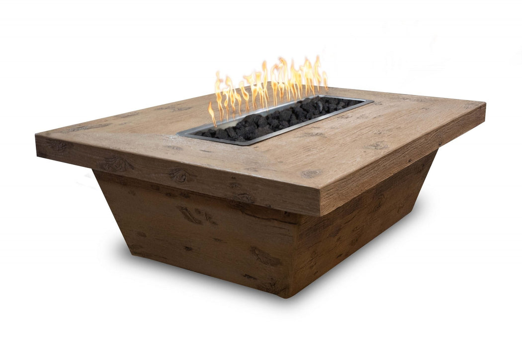The Outdoor Plus 72" Rectangular Carson 16" Tall Fire Table  - Wood Grain GFRC Concrete