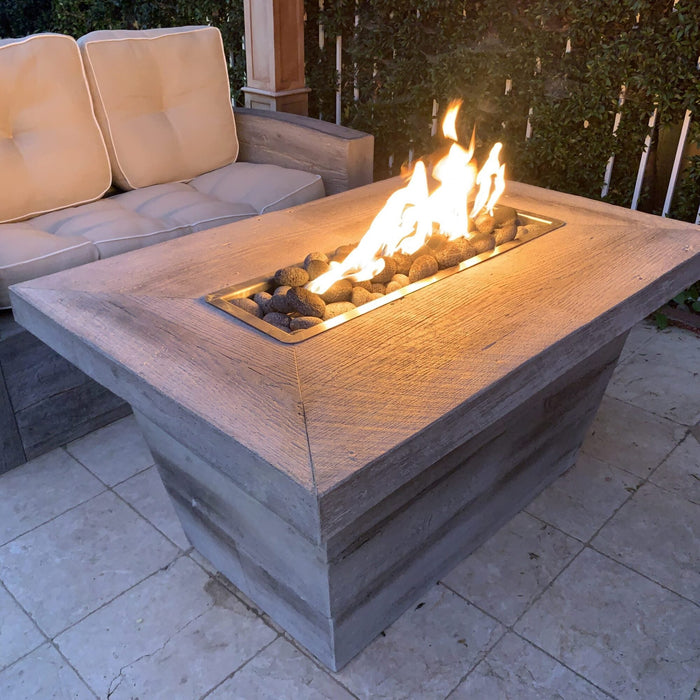 The Outdoor Plus 84" Rectangular Carson 16" Tall Fire Table  - Wood Grain GFRC Concrete