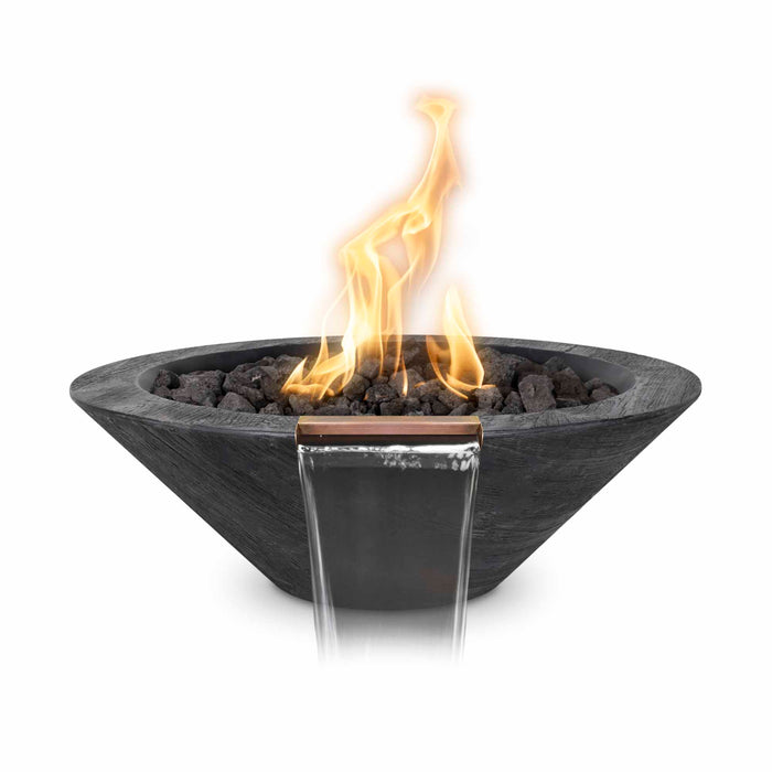 The Outdoor Plus Round Cazo Fire & Water Bowl - Wood Grain GFRC Concrete Natural Gas