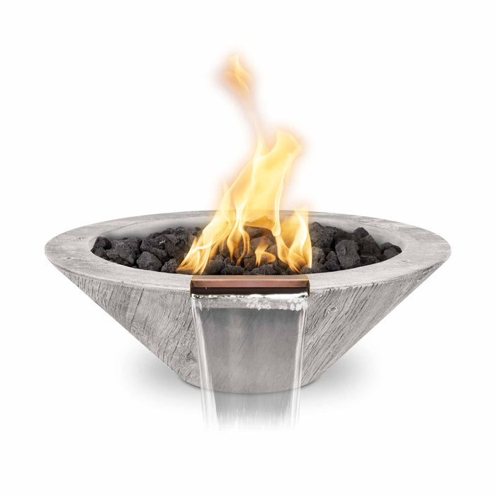 The Outdoor Plus Round Cazo Fire & Water Bowl - Wood Grain GFRC Concrete Natural Gas