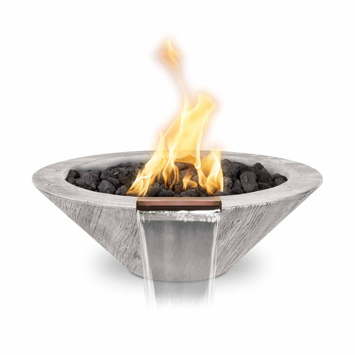 The Outdoor Plus Round Cazo Fire & Water Bowl - Wood Grain GFRC Concrete Liquid Propane