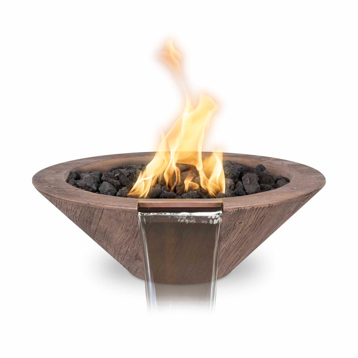 The Outdoor Plus Round Cazo Fire & Water Bowl - Wood Grain GFRC Concrete Natural Gas