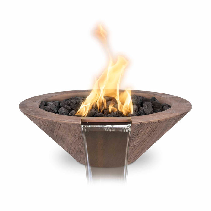 The Outdoor Plus Round Cazo Fire & Water Bowl - Wood Grain GFRC Concrete Liquid Propane