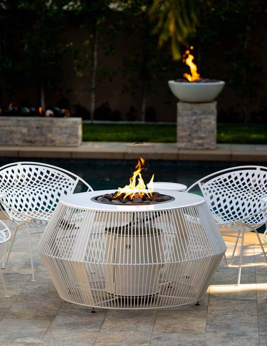 The Outdoor Plus Round Cesto Fire Pit 48" & Gravity Lounge Chair - Powder Coated Metal - Match Lit