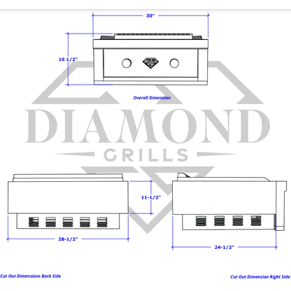 The Outdoor Plus Diamond Grill BBQ 30" Stainless Steel Natural Gas 2-Burner Griddle DG-G30-NG