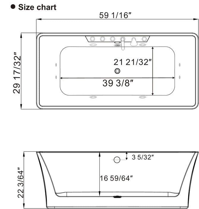 Empava 59 in. Whirlpool Freestanding Acrylic Bathtub