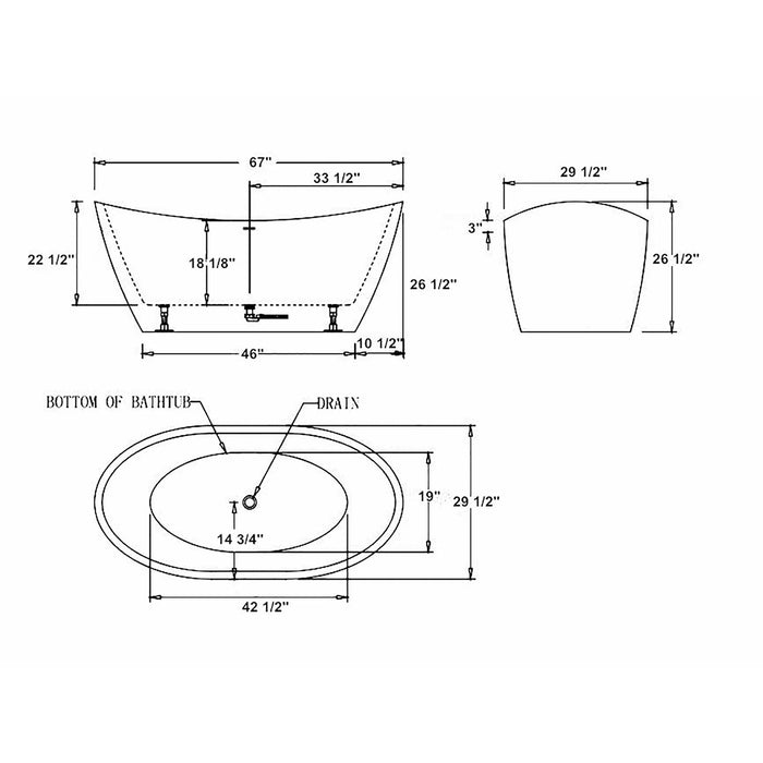 Empava 67 in. Freestanding Soaking Bathtub