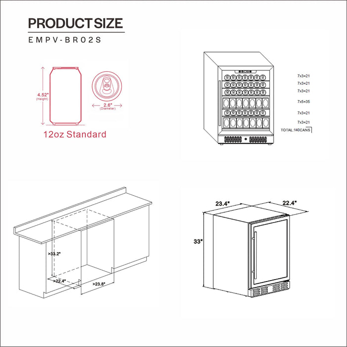 Empava 24 Inch Freestanding & Built-in Beverage Fridge