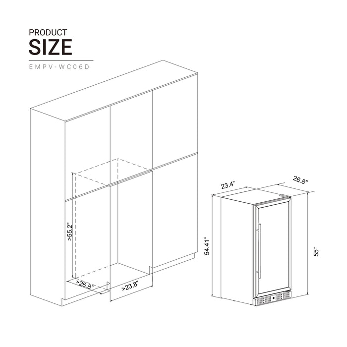 Empava Wine Refrigerator 55" Tall Dual Zone Wine Fridge