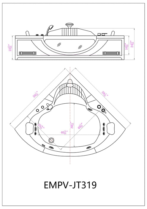 Empava 59 in. Whirlpool LED Corner Bathtub