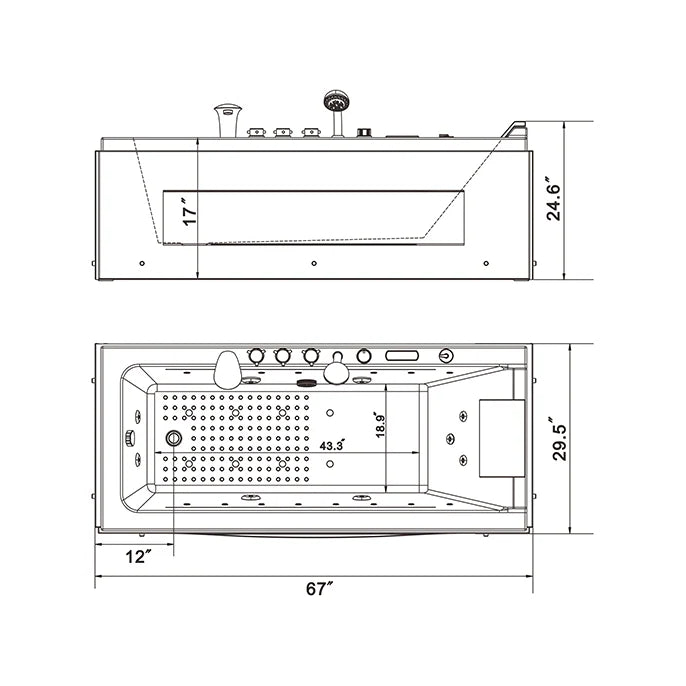 Empava 67 in. Whirlpool Rectangular Bathtub