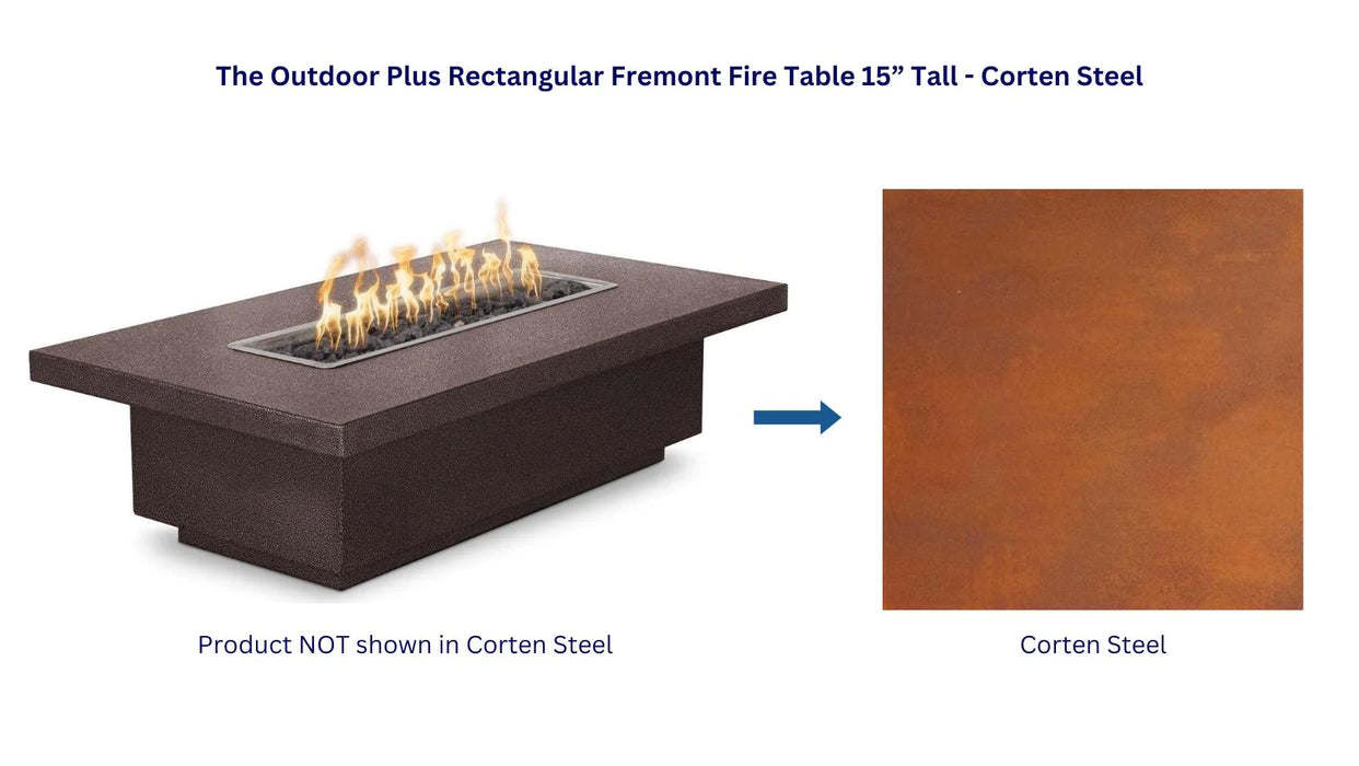 The Outdoor Plus Rectangular Fremont 15" Fire Table Corten Steel