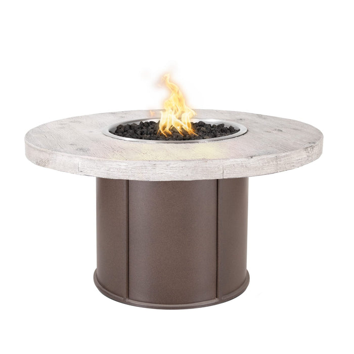 The Outdoor Plus Fresno 60" Wood Grain and Steel Fire Pit - Oak Concrete Top - Powder Coat Metal Base