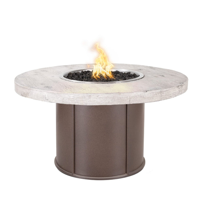 The Outdoor Plus Fresno 43" Wood Grain and Steel Fire Pit - Ebony Concrete Top - Powder Coat Metal Base