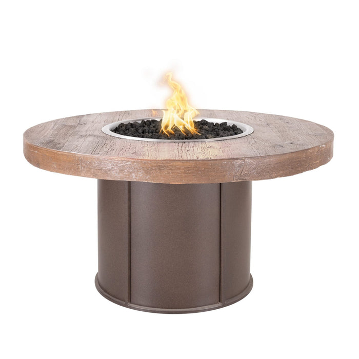 The Outdoor Plus Fresno 43" Wood Grain and Steel Fire Pit  - Ivory Concrete Top - Powder Coat Metal Base