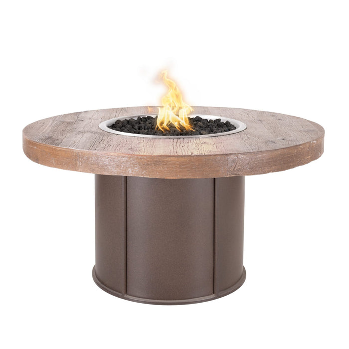 The Outdoor Plus Fresno 43" Wood Grain and Steel Fire Pit - Ebony Concrete Top - Powder Coat Metal Base