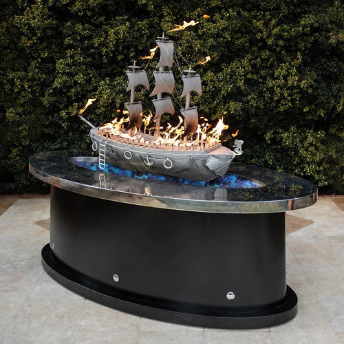 The Outdoor Plus 72" La Pinta Fire Table - Stainless Steel Top & Powder Coated Base - Match Lit