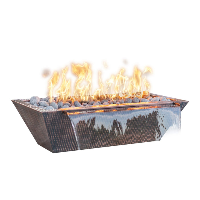 The Outdoor Plus Rectangular Linear Maya Fire & Water Bowl - Hammered Copper