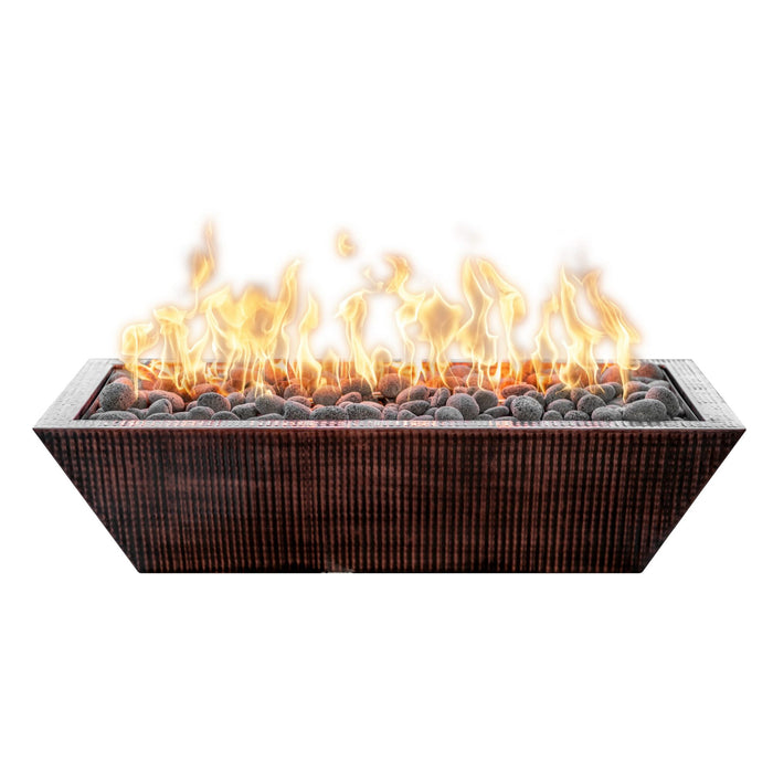 The Outdoor Plus Rectangular Linear Maya Fire Bowl - Hammered Patina Copper & Stainless Steel