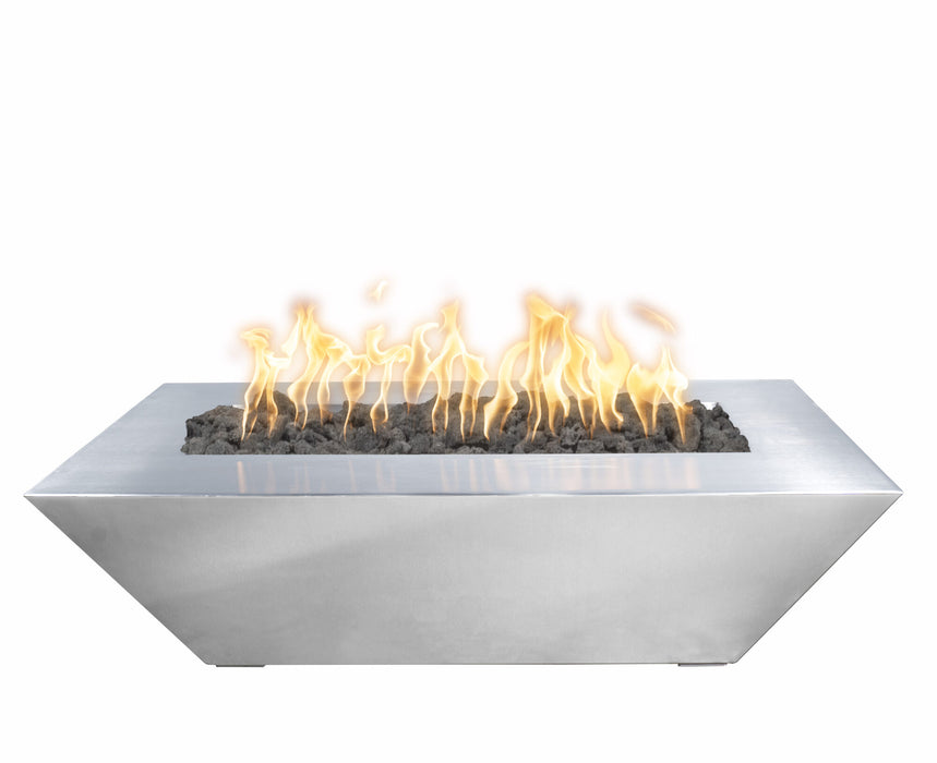 The Outdoor Plus Rectangular Linear Maya Fire Bowl - Hammered Patina Copper & Stainless Steel