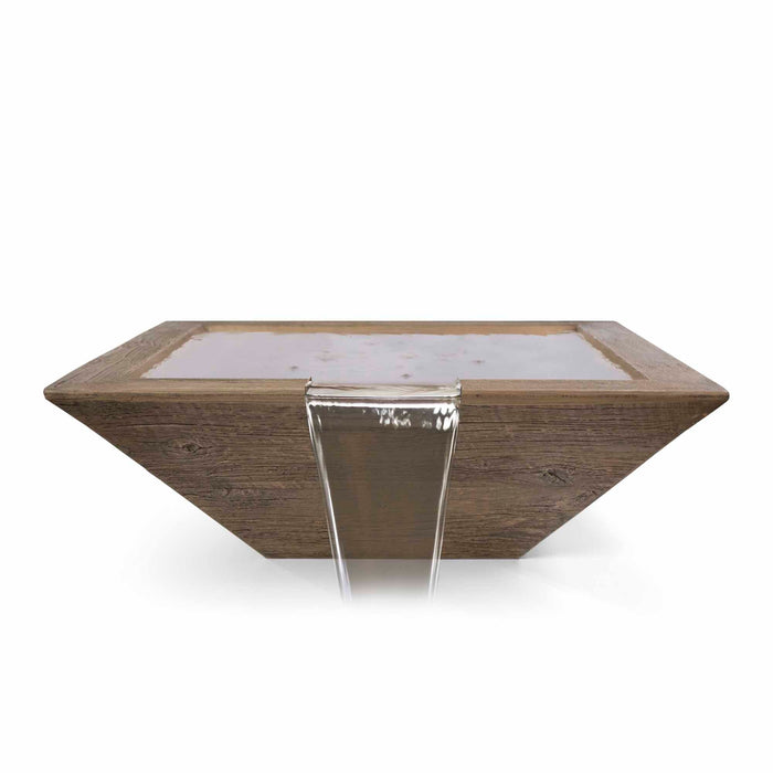 The Outdoor Plus 30" Square Maya Fire & Water Bowl - Wood Grain GFRC Concrete