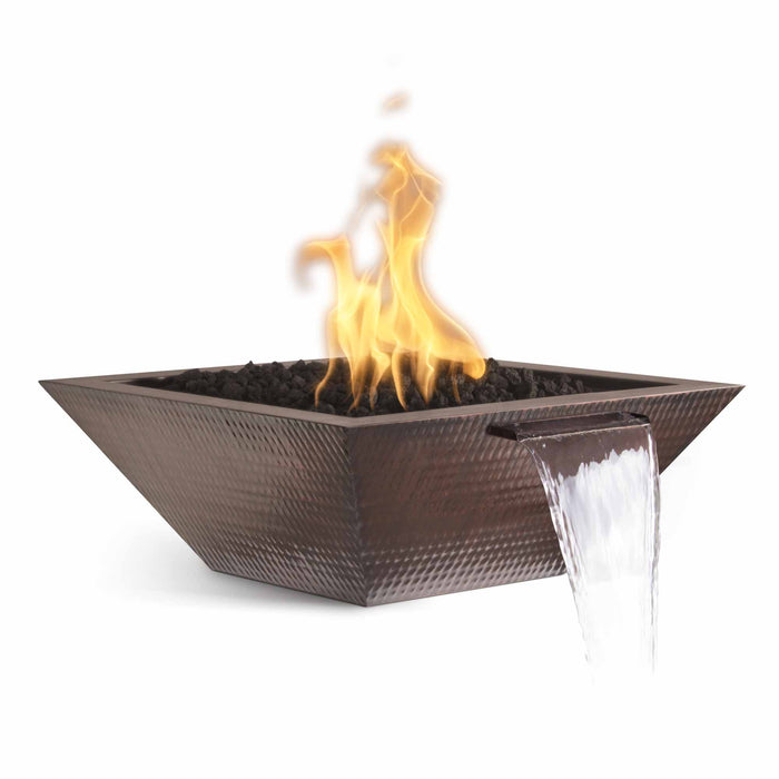 The Outdoor Plus 36" Square Maya Fire & Water Bowl - Hammered Copper Patina