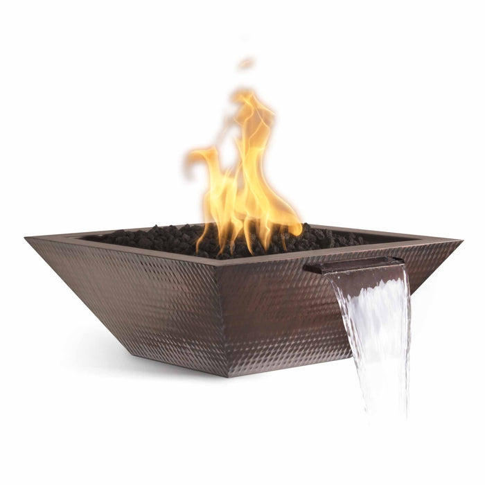 The Outdoor Plus 30" Square Maya Fire & Water Bowl - Hammered Copper Patina