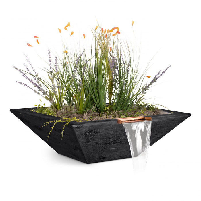 The Outdoor Plus Square Maya Planter & Water Bowl - Wood Grain GFRC Concrete