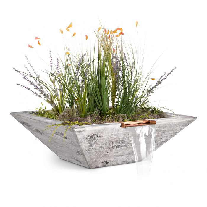 The Outdoor Plus Square Maya Planter & Water Bowl - Wood Grain GFRC Concrete