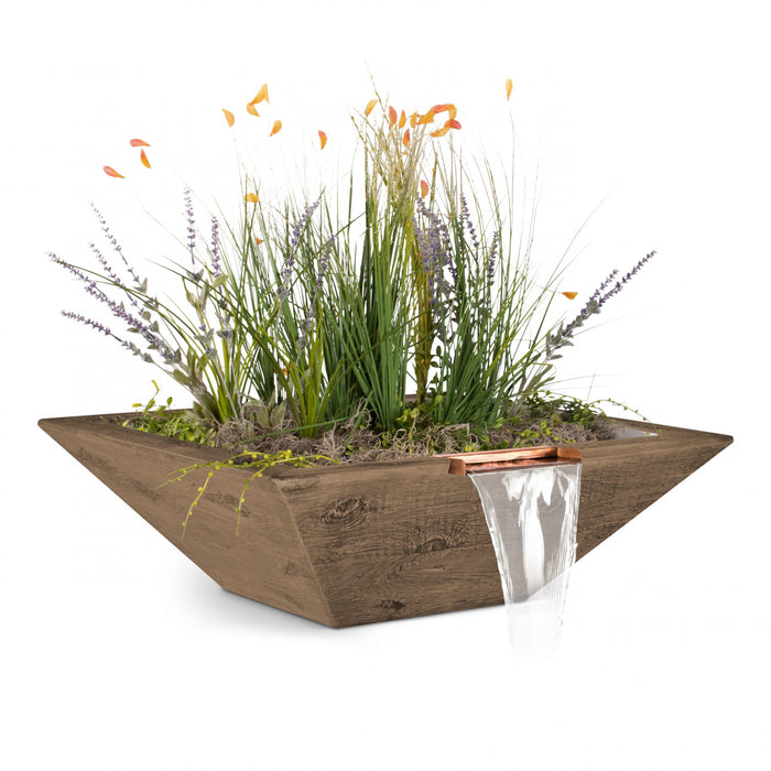 The Outdoor Plus Square Maya Planter & Water Bowl - Wood Grain GFRC Concrete