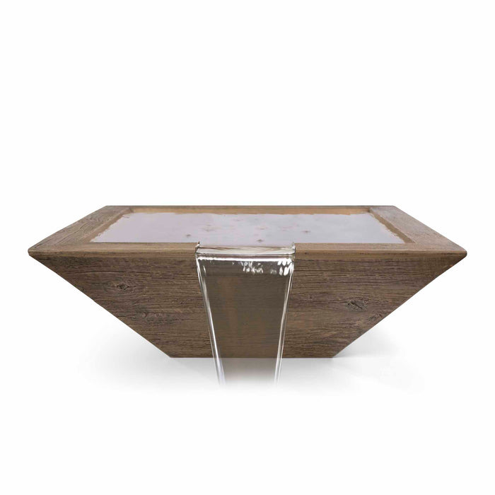 The Outdoor Plus Square Maya Water Bowl - Wood Grain GFRC Concrete