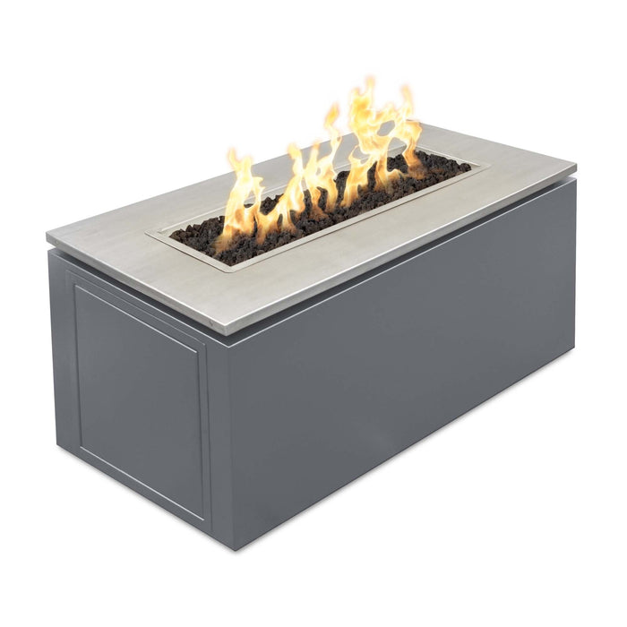 The Outdoor Plus 46" Rectangular Merona Fire Table - Stainless Steel Top & Hammered Copper Base