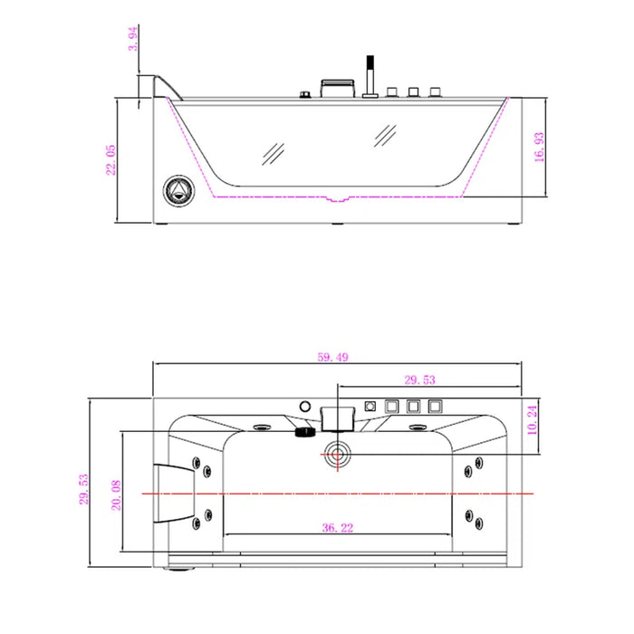 Empava 59 in. Whirlpool Rectangular Bathtub